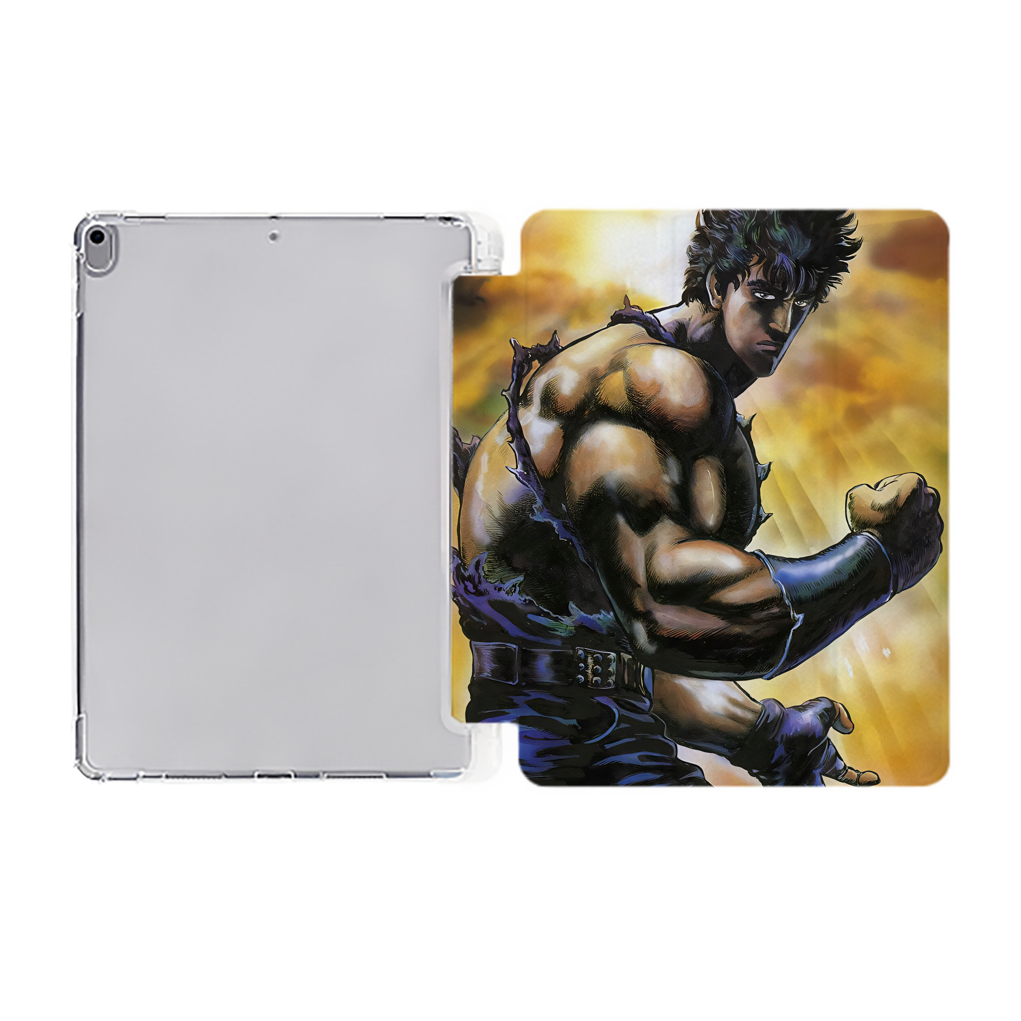 （画像用） 北斗の拳 Fist of the North Star IPad ケース ペン収納付き 三つ折りスタンド PUレザー×シリコン 対応機種9.5/10.5/10.9インチ